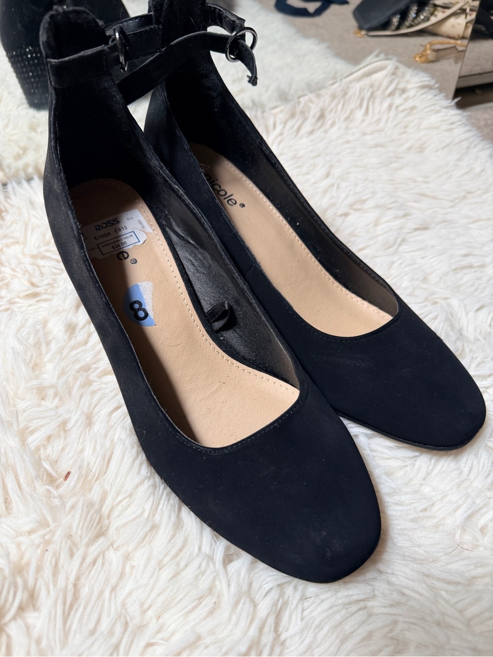 Nicole Black Ankle-Strap Suede-Look Heels